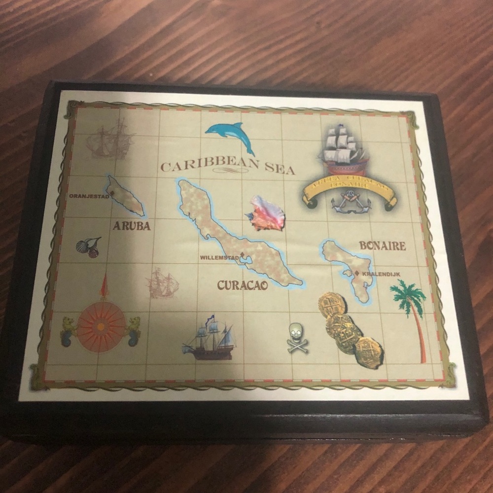 Caribbean Sea Coasters set of 6 and wooden box